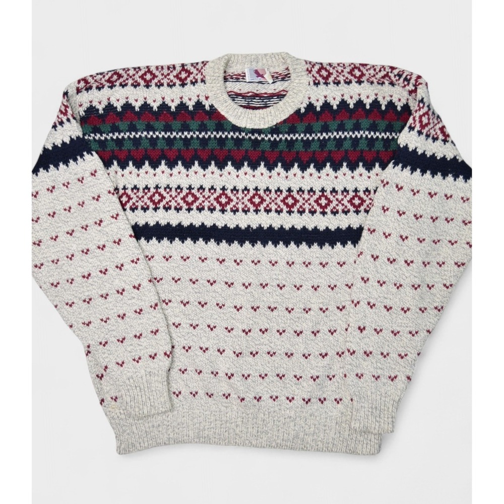 Vintage American Spirit Sweater Mens XL Cotton Crewneck Birdseye Fair Isle USA